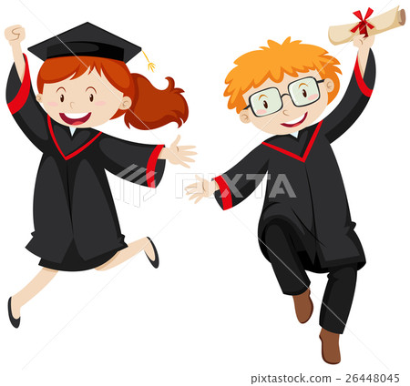 Two graduated students in graduation gowns Two graduated students in graduation gowns 26448045