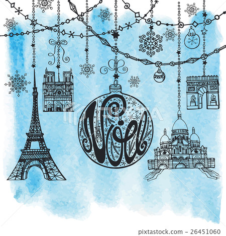 Christmas,Noe card.Garlands,ball,paris landmark 26451060
