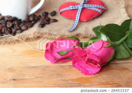 Coffee with coffee beans and red hearts. Coffee with coffee beans and red hearts. 26451537