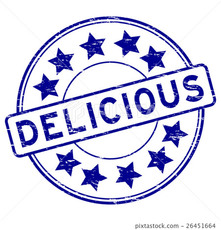 Grunge blue delicious round rubber stamp Grunge blue delicious round rubber stamp 26451664