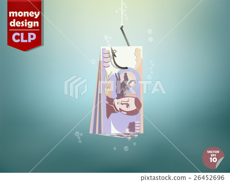 Chilean peso money paper on fish hook Chilean peso money paper on fish hook 26452696