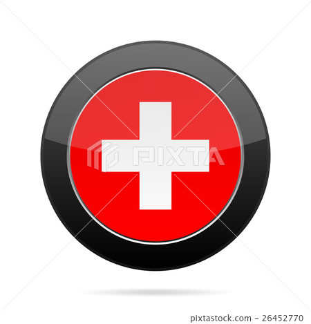 Flag of Switzerland. Shiny black round button. 26452770