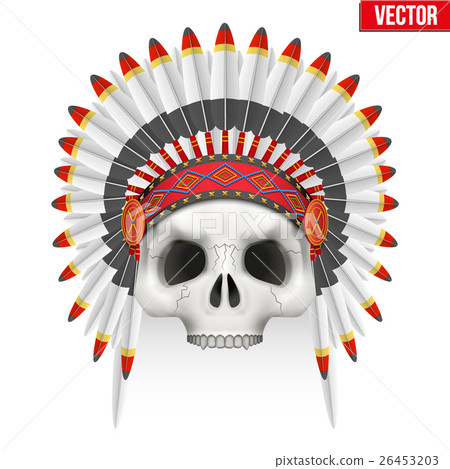 Human skull with indian chief hat. Human skull with indian chief hat. 26453203