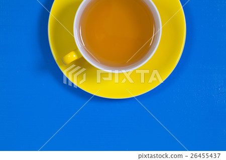 Perfect cup of tea on blue wooden table Perfect cup of tea on blue wooden table 26455437