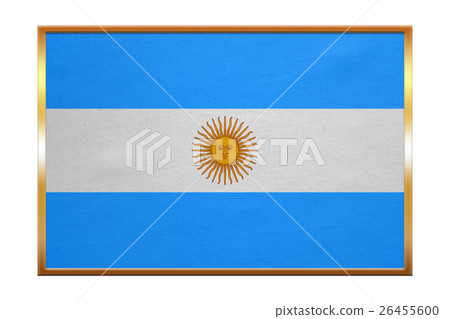 Flag of Argentina , golden frame, fabric texture 26455600