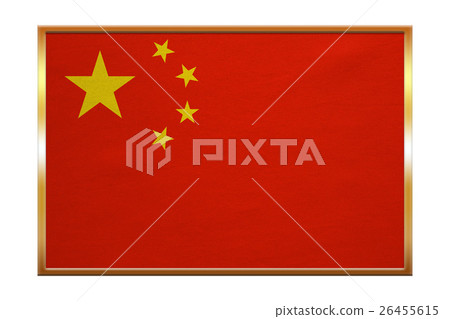 Flag of China , golden frame, fabric texture 26455615
