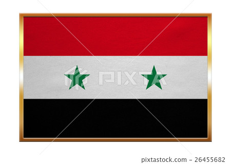Flag of Syria , golden frame, fabric texture 26455682