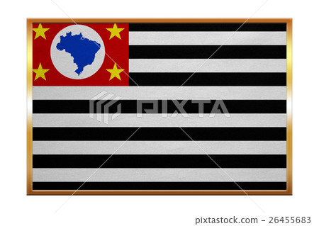 Sao Paulo, Brazil state flag, golden frame texture 26455683