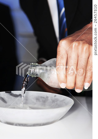 Cold water turn to ice in cold glass plate Cold water turn to ice in cold glass plate 26457810