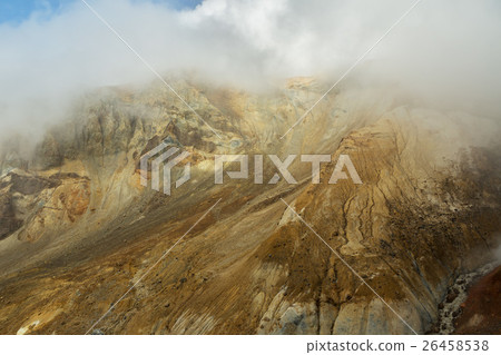 Beautiful slopes Mutnovsky volcano shrouded in 26458538