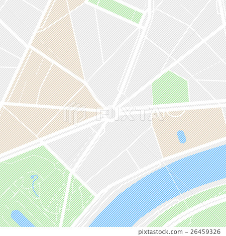 Map of the city with streets, parks and pond. Flat 26459326