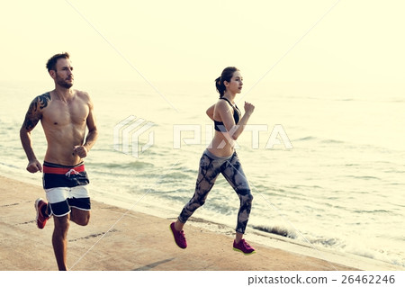 Running Exercise Training Healthy Lifestyle Beach Concept 26462246