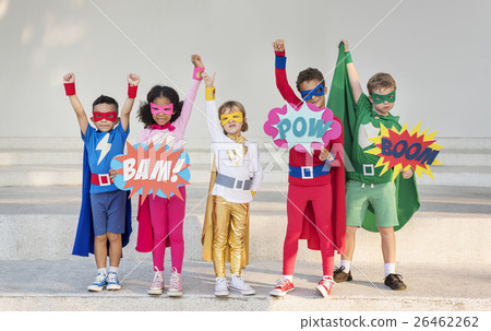 Superheroes Cheerful Kids Expressing Positivity Concept Superheroes Cheerful Kids Expressing Positivity Concept 26462262