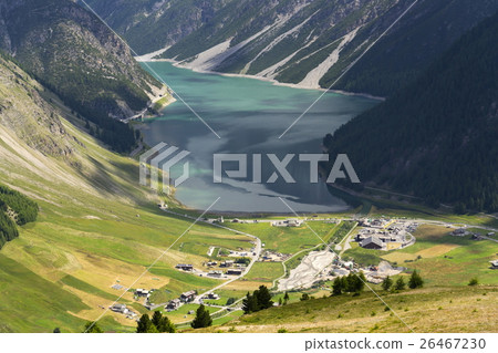 Aerial view of Livigno lake in Alps, Italy Aerial view of Livigno lake in Alps, Italy 26467230