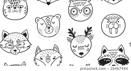 Black and white hand drawn doodle animals seamless 26467444