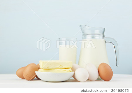 Dairy products. Assortment of fresh milk on white 26468075
