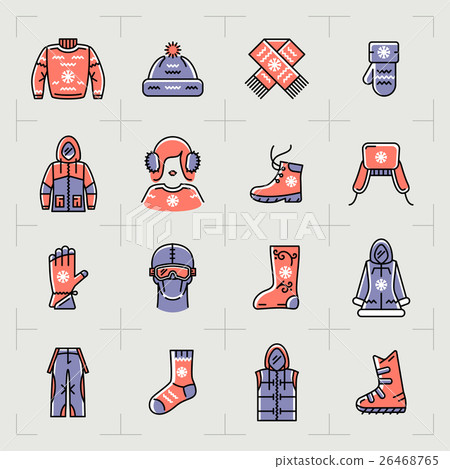 Trendy winter clothes isolated line icons set Trendy winter clothes isolated line icons set 26468765