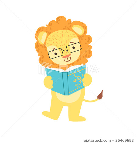 Lion Smiling Bookworm Zoo Character Wearing 26469698
