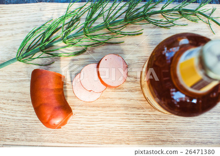 beer in the bottle with sausage beer in the bottle with sausage 26471380