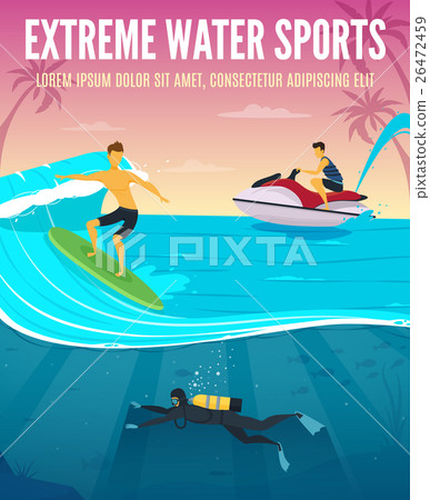 Extreme Water Sports Flat Composition Poster Extreme Water Sports Flat Composition Poster 26472459