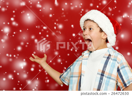 boy child portrait on red, winter holiday concept boy child portrait on red, winter holiday concept 26472630