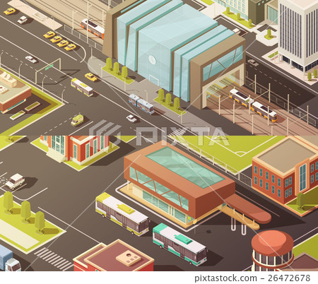 Government Buildings Isometric Banners Set  26472678