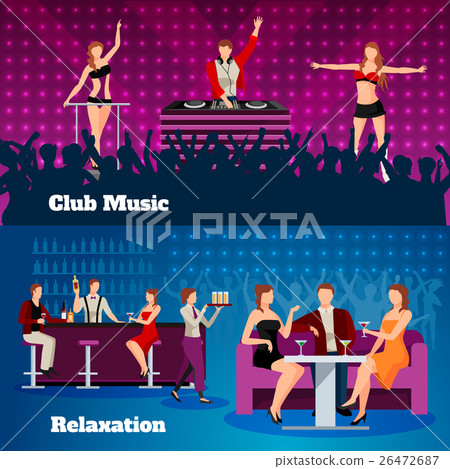 Stock Illustration: Dance Club 2 Flat Banners Set