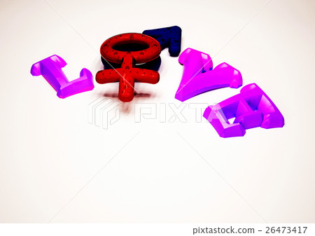 Dimensional inscription of LOVE. 3D illustration. 26473417