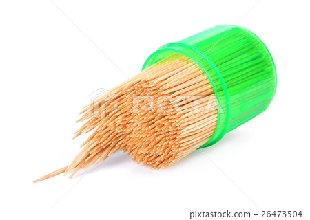 Toothpicks in a green box isolated on a white Toothpicks in a green box isolated on a white 26473504