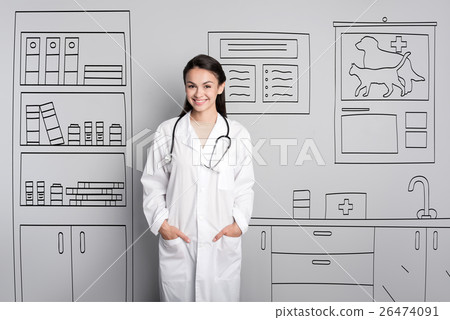 Beautiful doctor posing on a grey background Beautiful doctor posing on a grey background 26474091