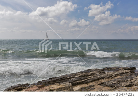 Seascape with sailing yacht in Istria, Croatia. 26474222