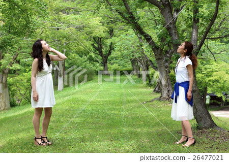 看對角地在公園上的兩名婦女 看對角地在公園上的兩名婦女 26477021
