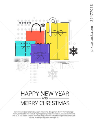 Merry Christmas Happy New Year Simple Line Sketch Merry Christmas Happy New Year Simple Line Sketch 26477028