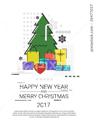 Merry Christmas Happy New Year Simple Line Sketch Merry Christmas Happy New Year Simple Line Sketch 26477037