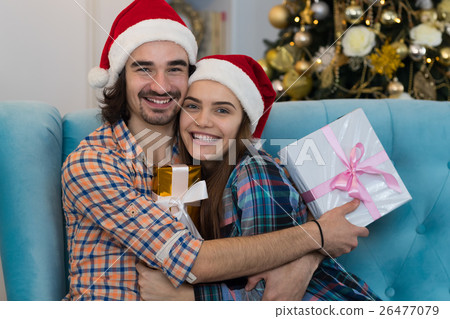 Christmas Holiday Happy Couple Wear New Year Santa Christmas Holiday Happy Couple Wear New Year Santa 26477079