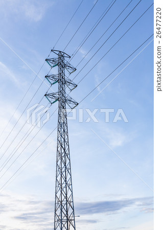 High voltage pole against blue sky High voltage pole against blue sky 26477220
