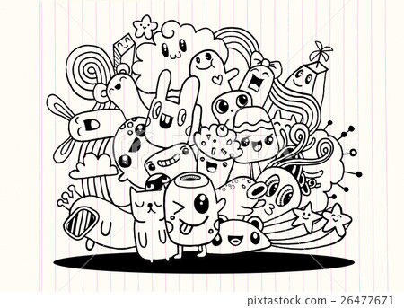 插圖素材: hipster hand drawn crazy doodle monster city