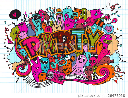 Hand drawn, doodle party set, flyer - Stock Illustration [26477938] - PIXTA