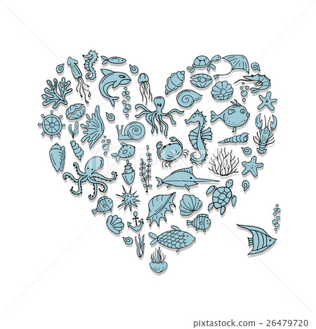 Marine life, heart shape sketch for your design Marine life, heart shape sketch for your design 26479720