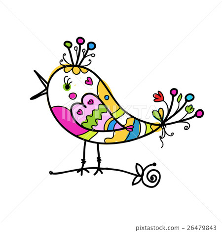 Sketch of funny colorful bird for your design 26479843