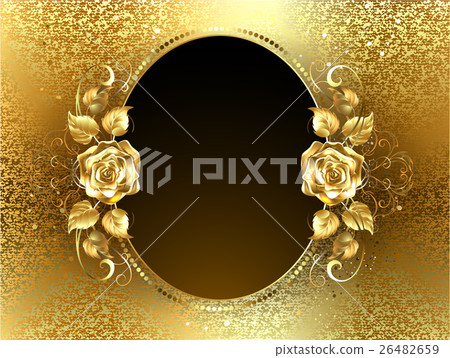 Oval banner with golden rose 26482659
