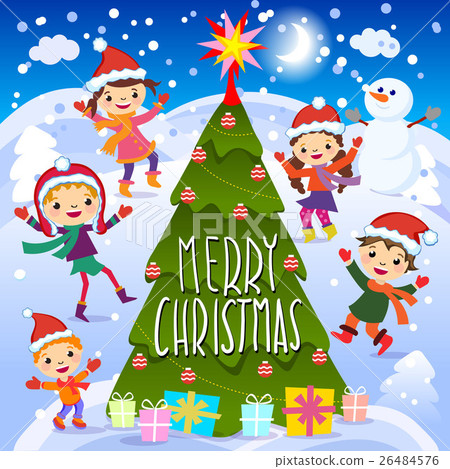 Merry Christmas 2017 Winter Fun Cheerful Kids Merry Christmas 2017 Winter Fun Cheerful Kids