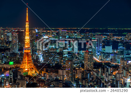 Tokyo Tower and evening landscape and night view of Tokyo center Tokyo Tower and evening landscape and night view of Tokyo center 26485290