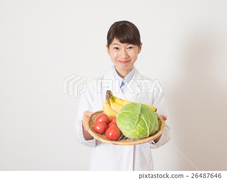 A woman holding a vegetable in a slime 26487646