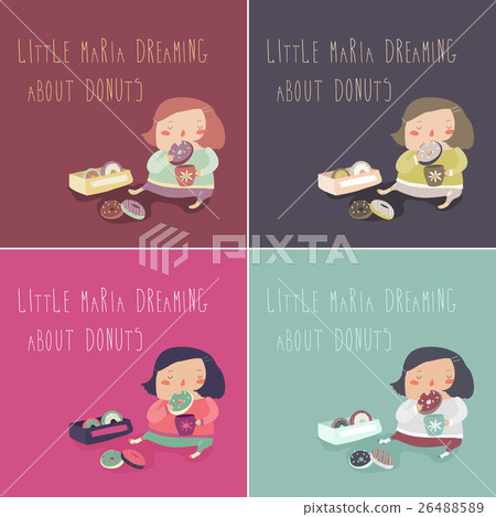 Cute girl enjoying a cup of hot tea and donut Cute girl enjoying a cup of hot tea and donut 26488589