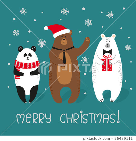 Merry Christmas card with cute cartoon bears. Merry Christmas card with cute cartoon bears. 26489111