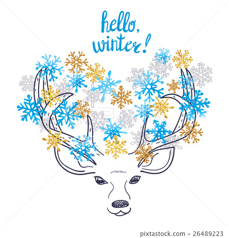 Christmas and New Years card design with cute deer - Stock Illustration ...