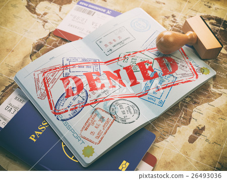 Passport with denied visa stamp on the map 26493036