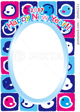 相框新年卡2017年HappyNewYear HIYOKO公雞年藍粉紅色 26493211
