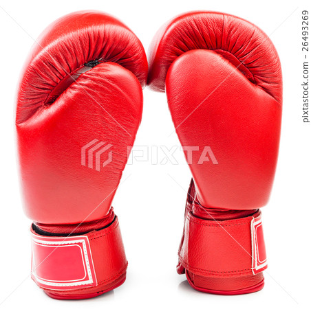 Pair of red leather boxing gloves isolated Pair of red leather boxing gloves isolated 26493269